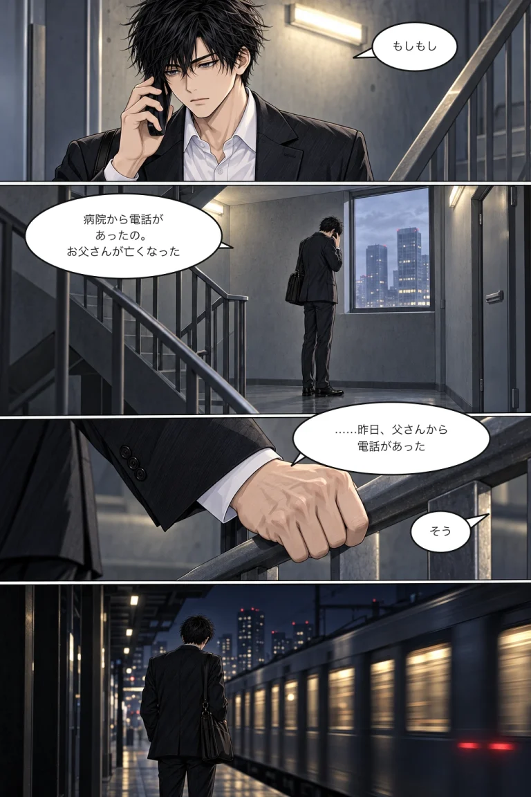 非常階段で病院から父の訃報があったと母から聞くレン