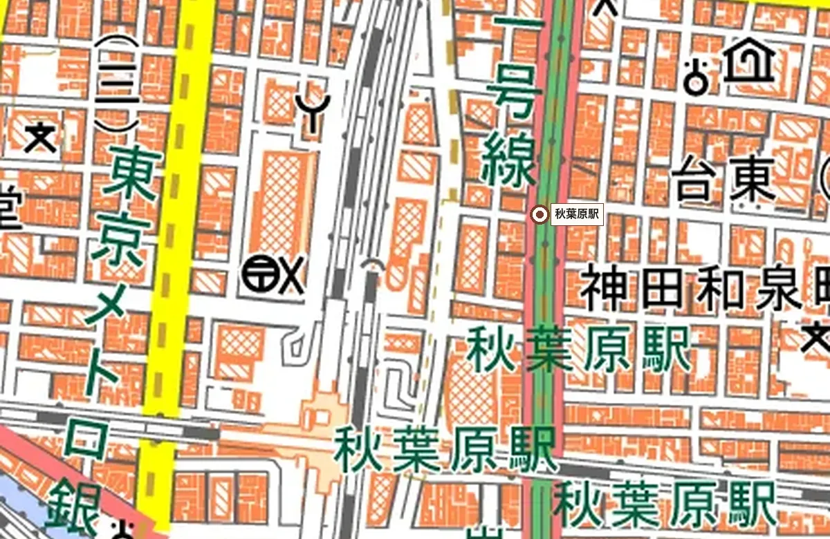 現在の秋葉原駅周辺の地理院地図