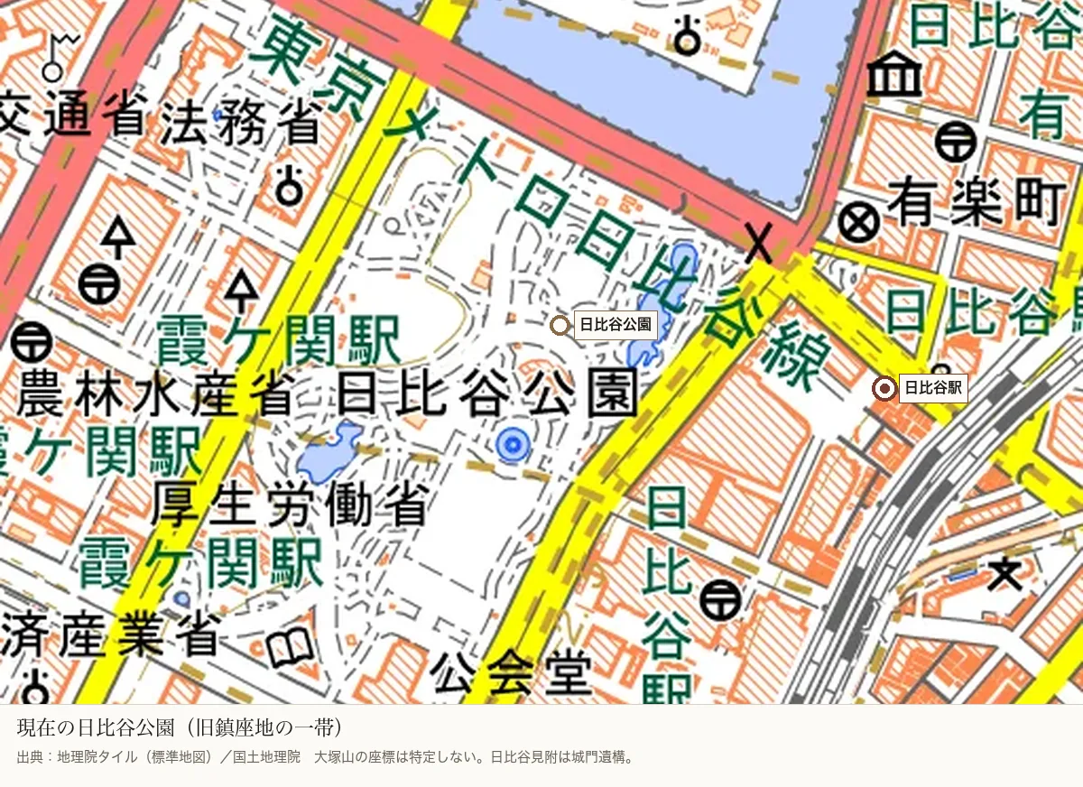 国土地理院の標準地図。日比谷公園と日比谷駅付近