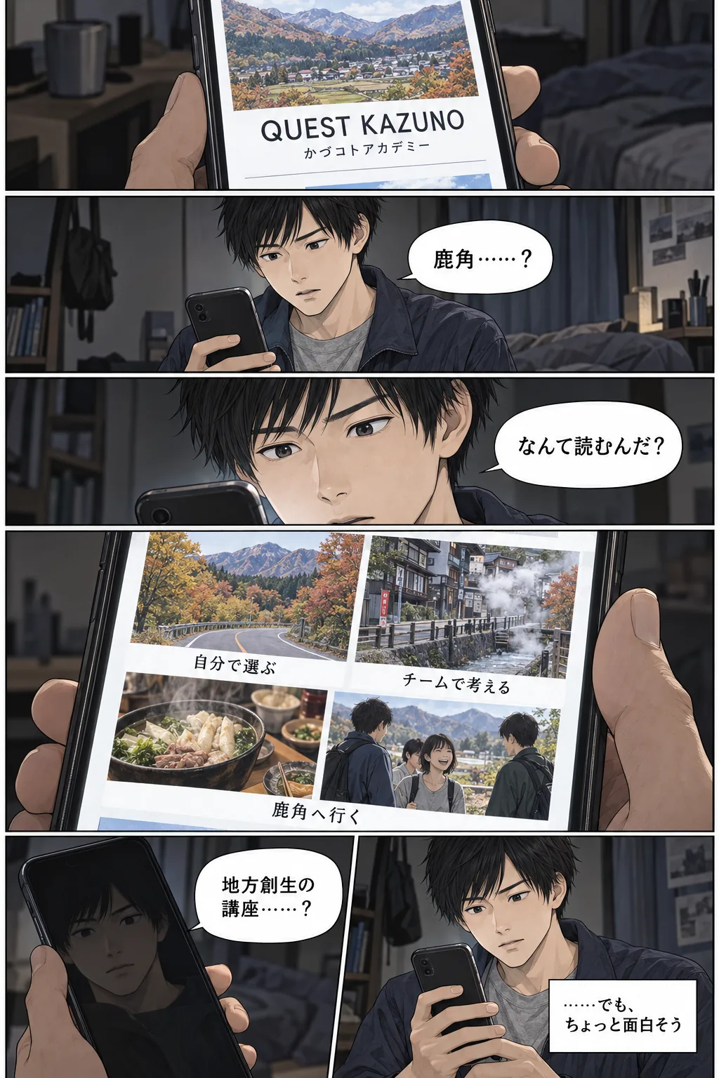 友人から鹿角の話を聞いて興味を持つソウタ