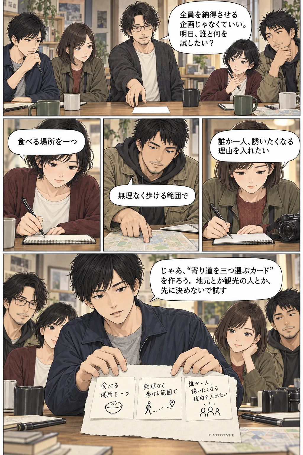 問いを更新し、試作の方向を探る場面
