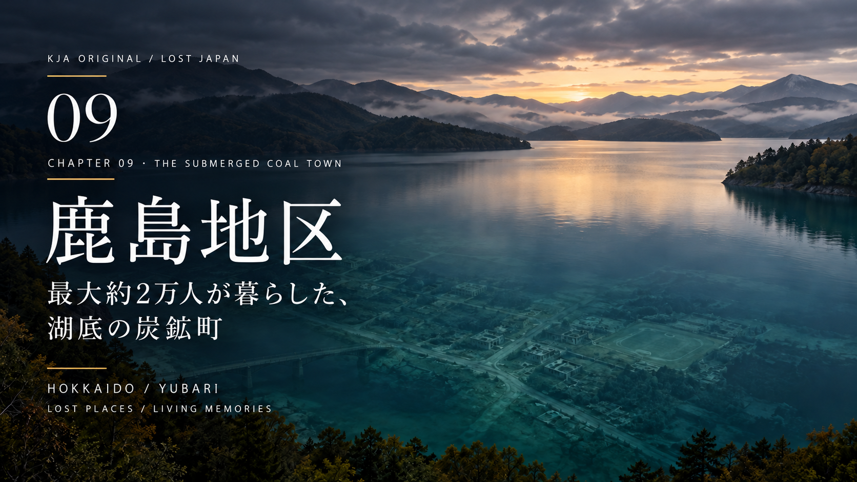 「地図から消えた日本」第9回・鹿島地区。シューパロ湖と湖底の炭鉱町を描いたコンセプトビジュアル