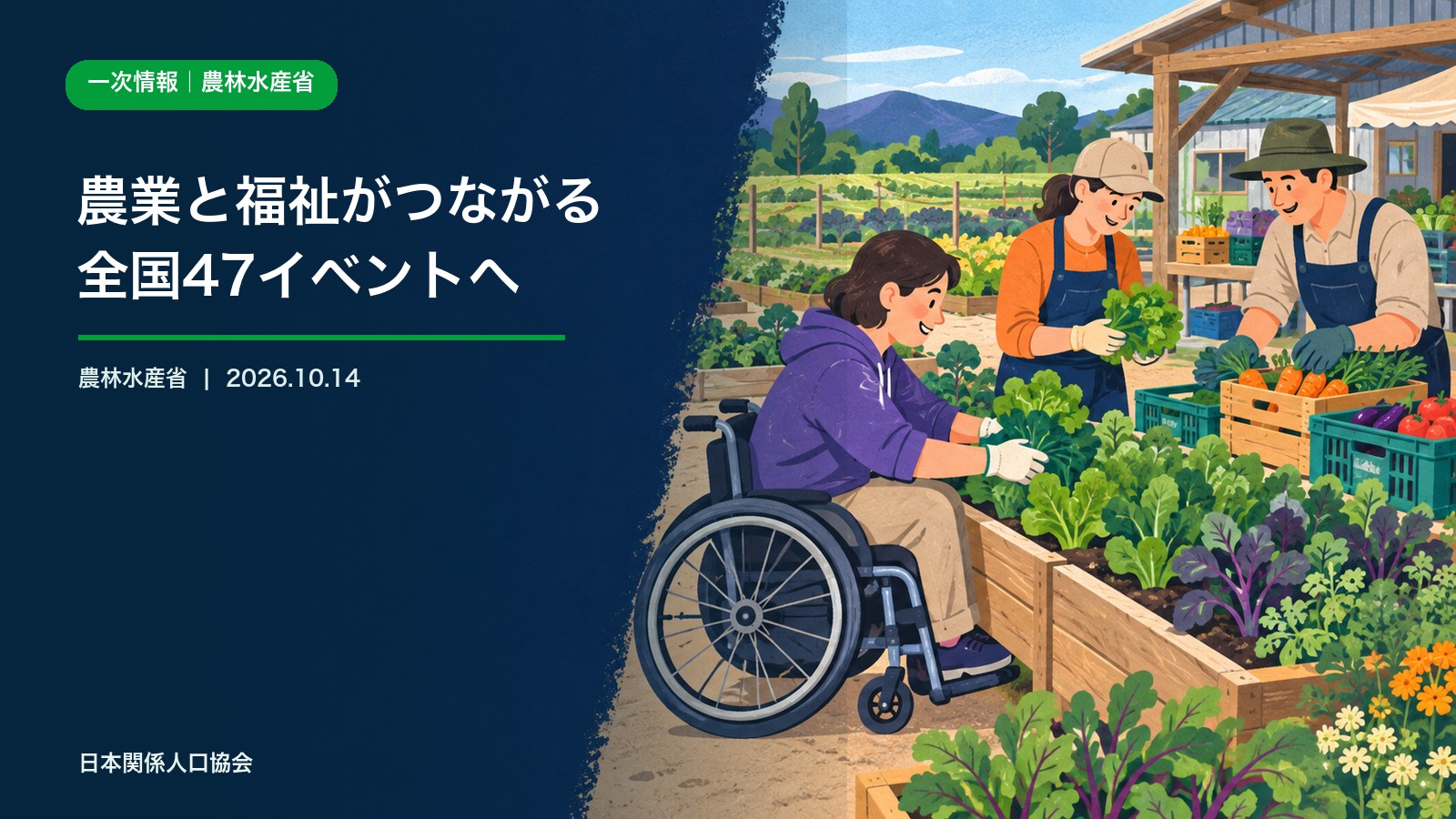 多様な人が地域の農場で野菜の収穫と出荷作業に協働する農福連携の政策ニュース画像